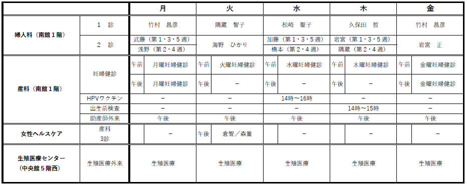 外来診察予定表