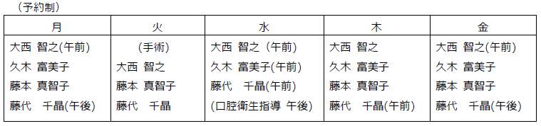 外来診察予定表