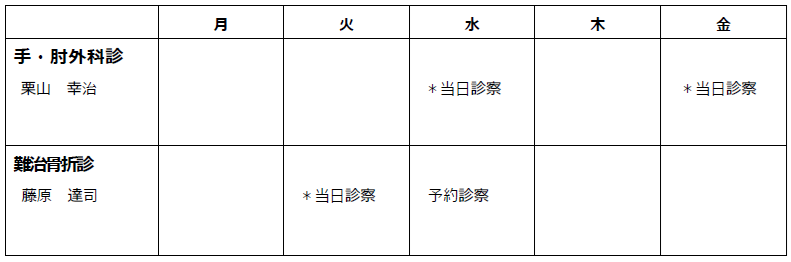 外来診察予定表