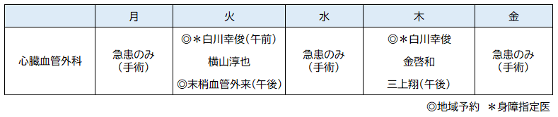 外来診察予定表