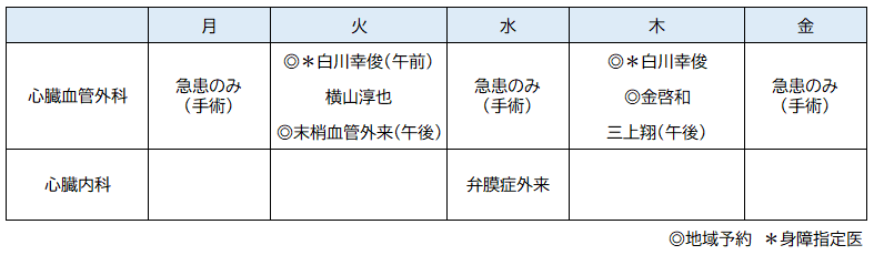 外来診察予定表